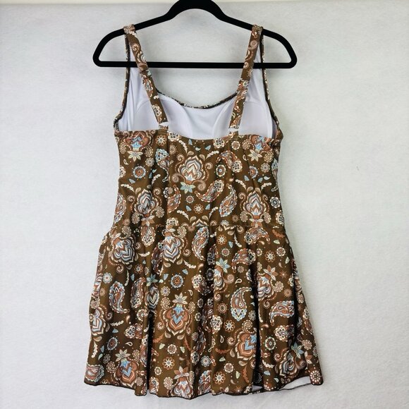 Eomenie One Piece Swimdress Swimsuit Size 2XL Tummy Control Brown Floral NWT - Picture 2 of 9
